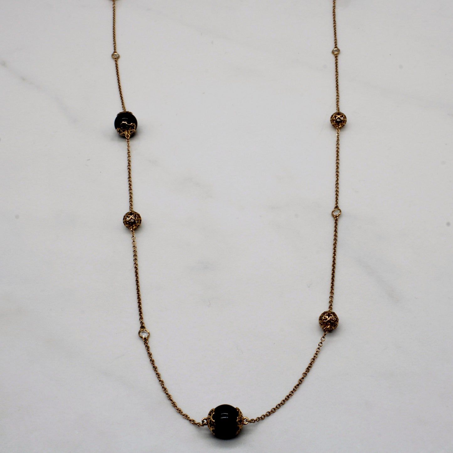 Birks' Onyx & White Sapphire Bead Necklace | 28.00ctw, 0.35ctw | 44 |