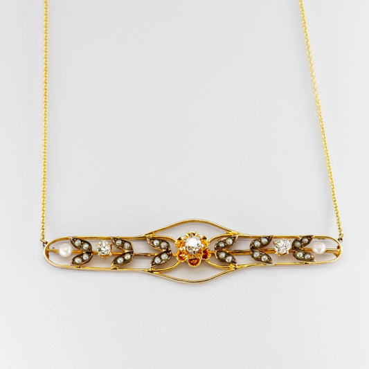 '100 Ways' Antique Diamond and Pearl Necklace | 0.22ctw |
