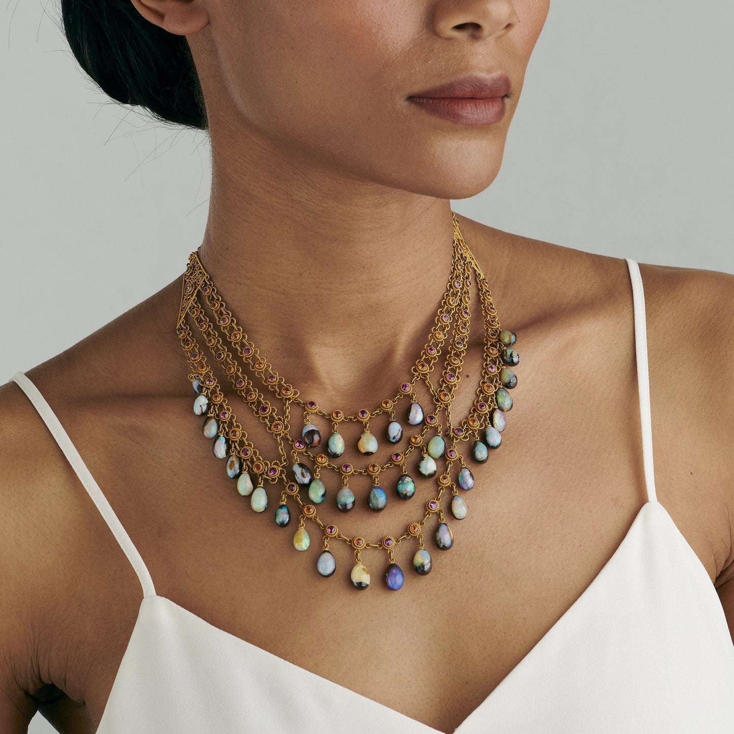 Boulder Opal and Multi-Color Garnet Necklace