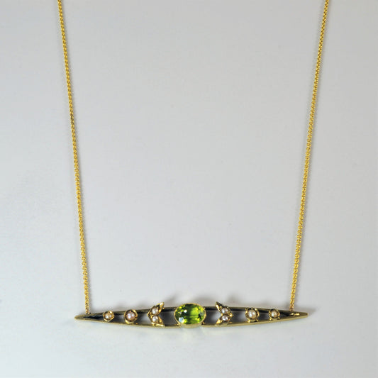 Bespoke' Edwardian Peridot & Pearl Bar Pendant Necklace | 0.65ct | 18 |