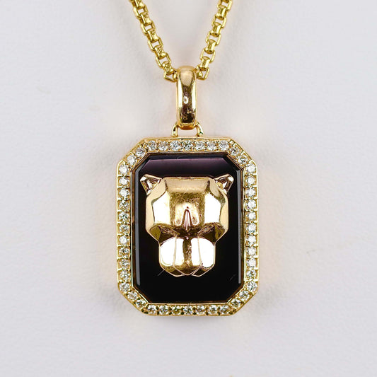RESERVED: PAYMENT 2 OF 10: Onyx and diamond Panther necklace by Effy in 14k yellow gold