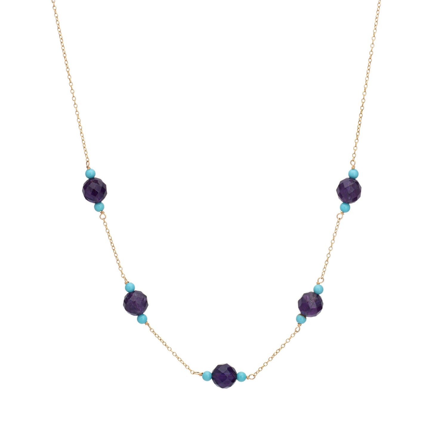 Amethyst Turquoise Necklace Choker Estate 14k Yellow Gold 16 Mixed Gemstones