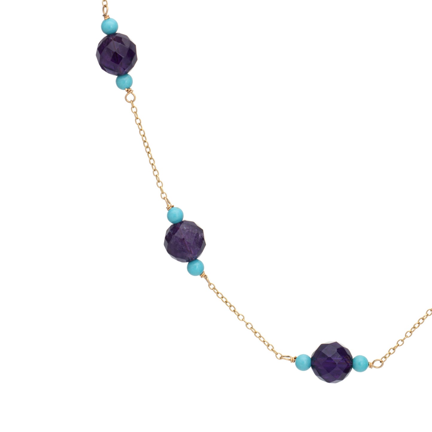Amethyst Turquoise Necklace Choker Estate 14k Yellow Gold 16 Mixed Gemstones